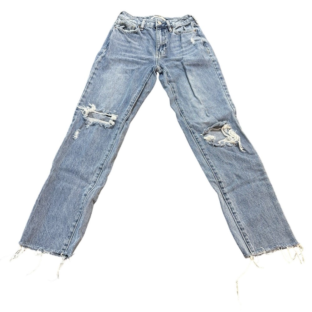 PACSUN Womens 22 Light Wash Distressed Straight Leg Ripped Raw Hem Jeans Denim
